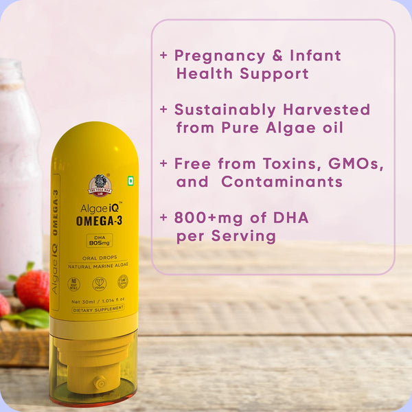 YogaManLab® AlgaeIQ Omega-3 with 800mg DHA | Plant Based, Vegan & Natural | For Improving Heart, Brain, Hair, Skin, Joint & Eye Health | Higest Absorption Formula | 30 Days Pack