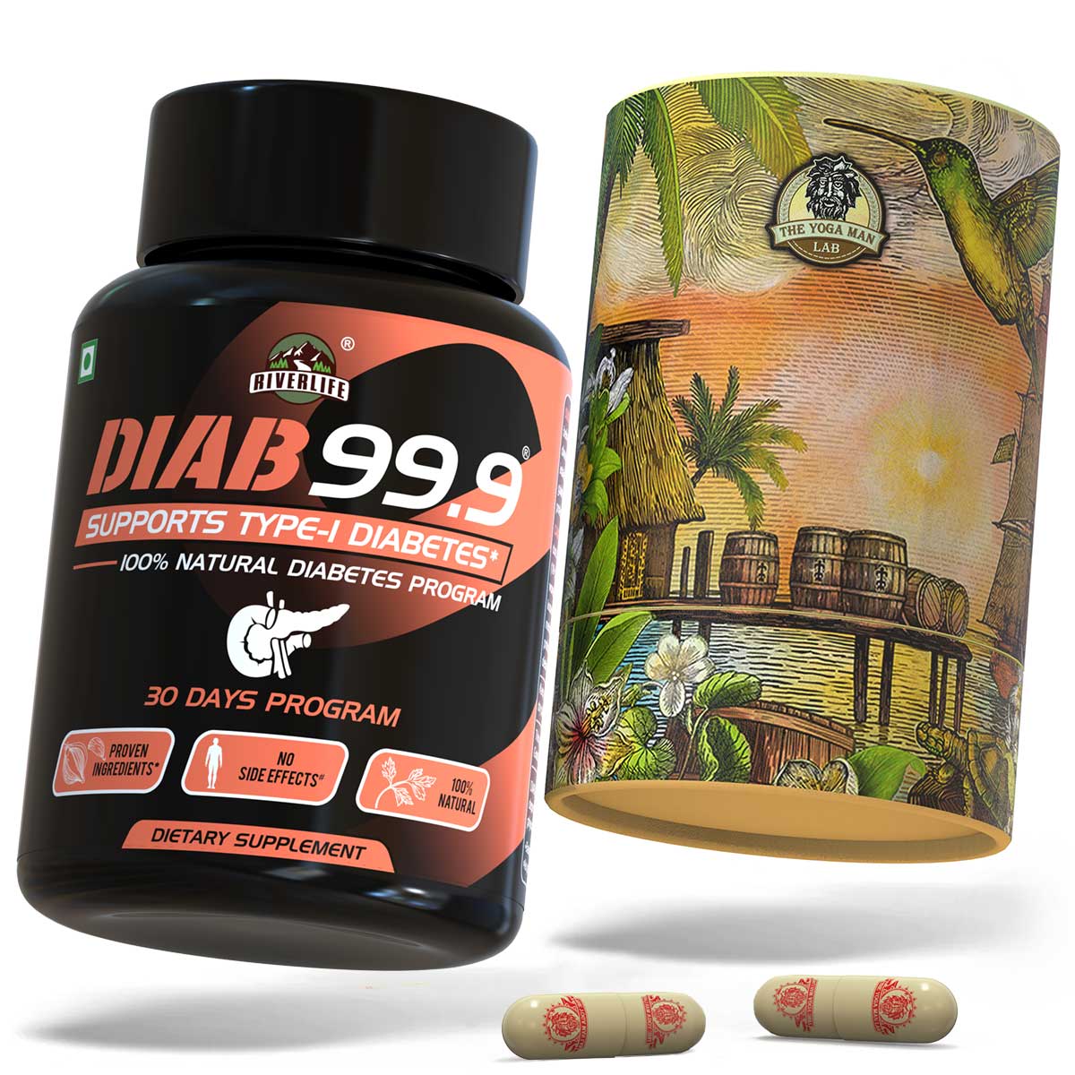 DIAB 99.9 Type-1 Sugar Ayurvedic Supplement | For Natural Pancreatic Secretion & Side-Effect Prevention | 100% Natural Health Care > Gut Health > Colon Detox > Supplement > Ayurvedic Constipation, IBS & Bowel Treatment The Yoga Man Lab    Main image