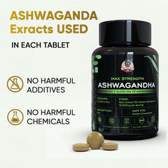 YogaManLab® Ashwagandha Tablets - 100% Lab Certified | Xtra Energy Booster & Stress Reliever - 30 Tablets