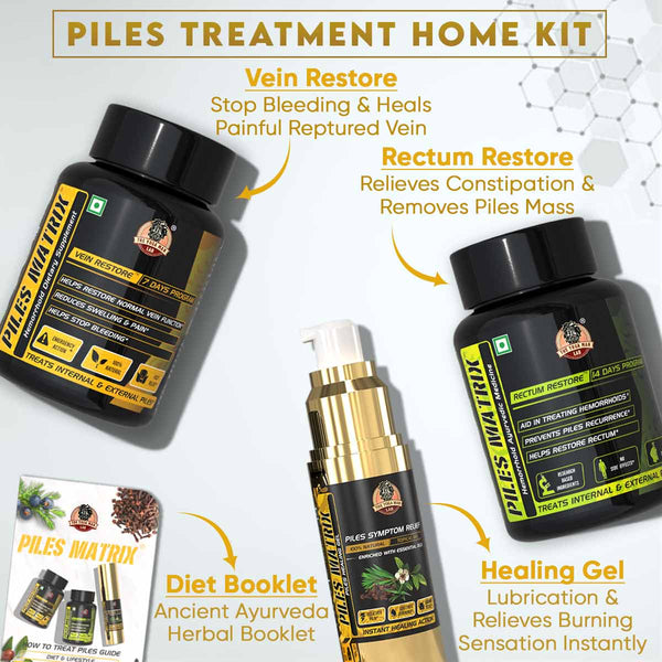 YogaManLab® PILES MATRIX - Piles Treatment Ayurvedic Capsules & Lepam Ointment | With Free Diet & Doctor | Treats Internal Grade1-4 & External Hemorrhoids | 100% Natural