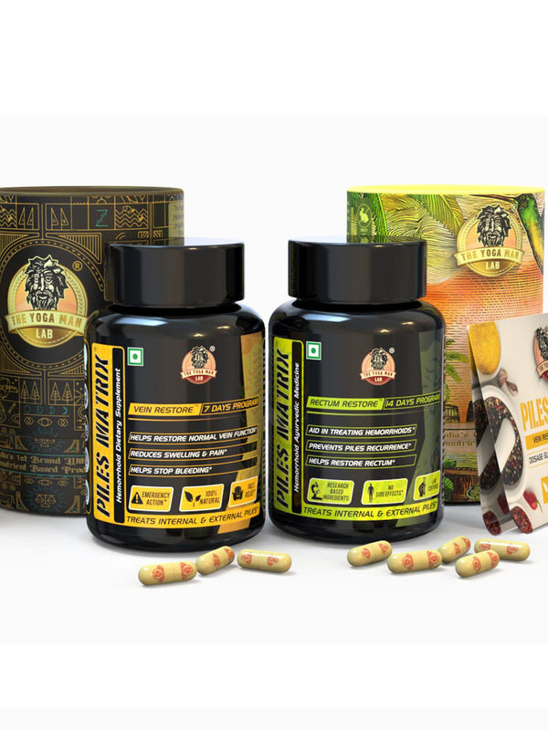 YogaManLab® PILES MATRIX - Piles Treatment Ayurvedic Capsules & Lepam Ointment | With Free Diet & Doctor | Treats Internal Grade1-4 & External Hemorrhoids | 100% Natural