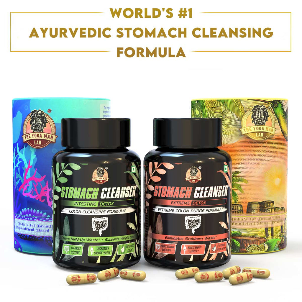 YogaManLab® STOMACH CLEANSER- Intestine Detox Ayurvedic Supplement | 14-Days Detox Program To Remove Constipation & Toxins | 100% Natural with Probiotics