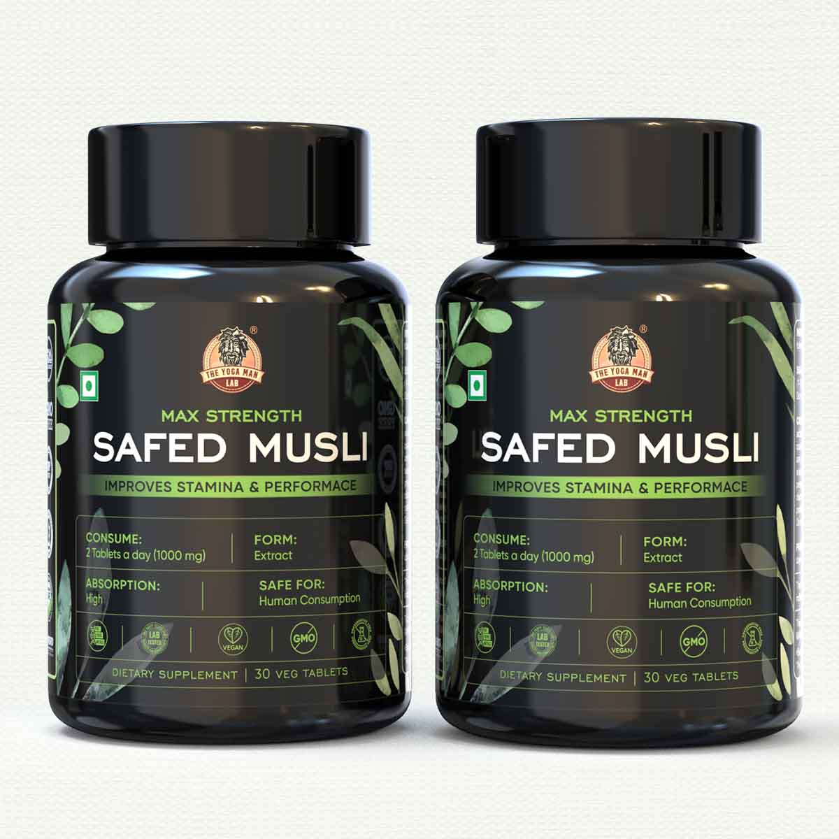 YogaManLab® Safed Musli Tablets – Improves Vitality - Lab Certified, Pesticide Free - 30 Tablets Main image