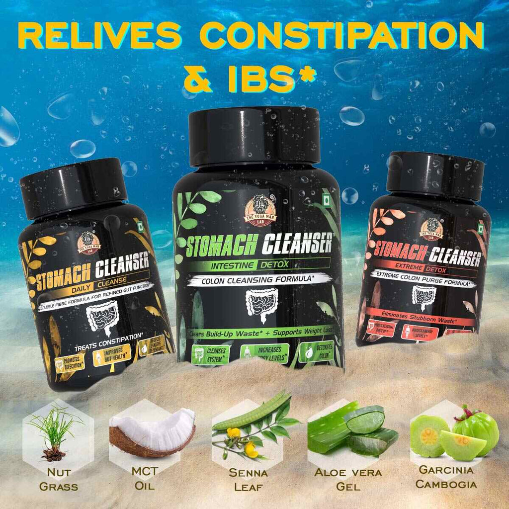 YogaManLab® STOMACH CLEANSER KIT- Extreme Purge + Intestine Detox + Daily Fiber Cleanse (3 Ayurvedic Supplements) | Probiotic Soluble Fiber Formula For Smooth Bowel Movement | 100% Natural