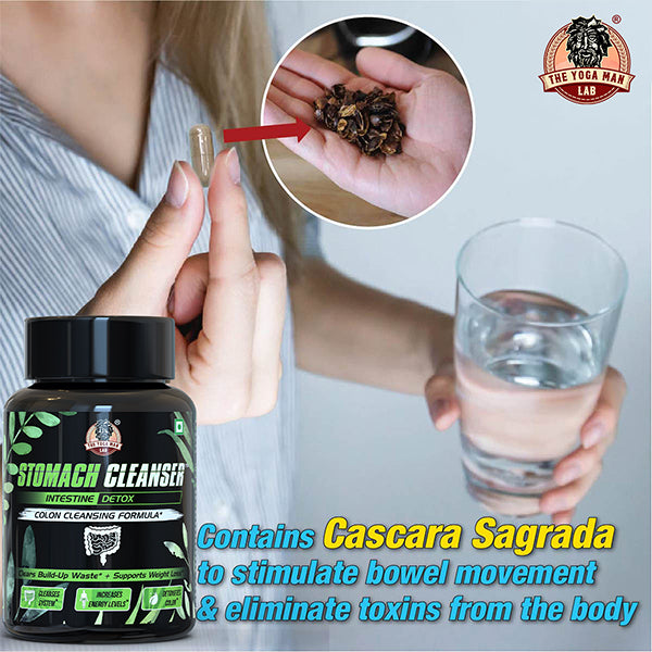YogaManLab® Stomach Cleanser & Detox Capsules - Constipation Relief | 14-Days Detox Program To Remove Constipation & Toxins | 100% Natural with Probiotics