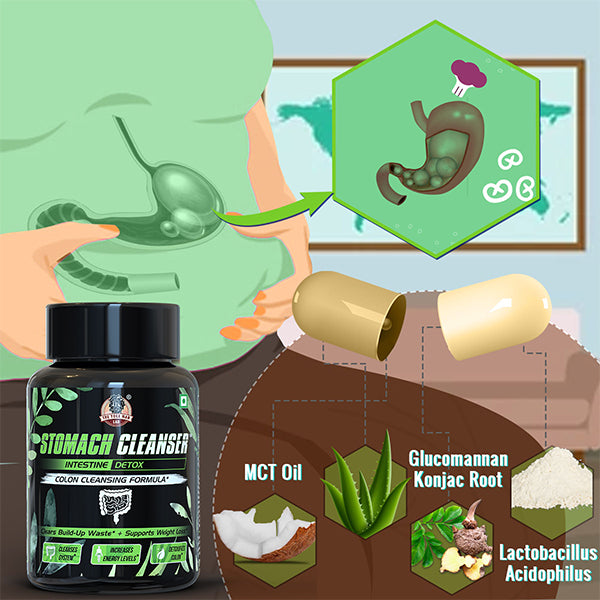 YogaManLab® STOMACH CLEANSER- Intestine Detox Ayurvedic Supplement | 14-Days Detox Program To Remove Constipation & Toxins | 100% Natural with Probiotics