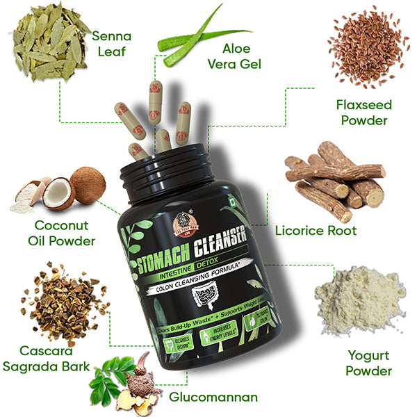 YogaManLab® Stomach Cleanser & Detox Capsules - Constipation Relief | 14-Days Detox Program To Remove Constipation & Toxins | 100% Natural with Probiotics
