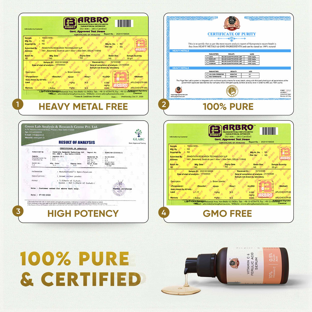 YogaManLab® 10% Pure Vitamin-C & 0.5% Ferulic Acid Face Serum | Brightens Dull Skin, Evens Tone