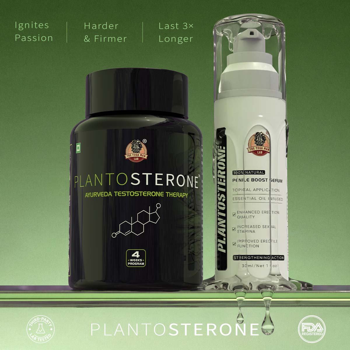 YogaManLab® PLANTOSTERONE Kit - Men Libido & Timing Booster | Ayurvedic Capsules & Serum | Enhances Bedroom Performance | 100% Natural Main image