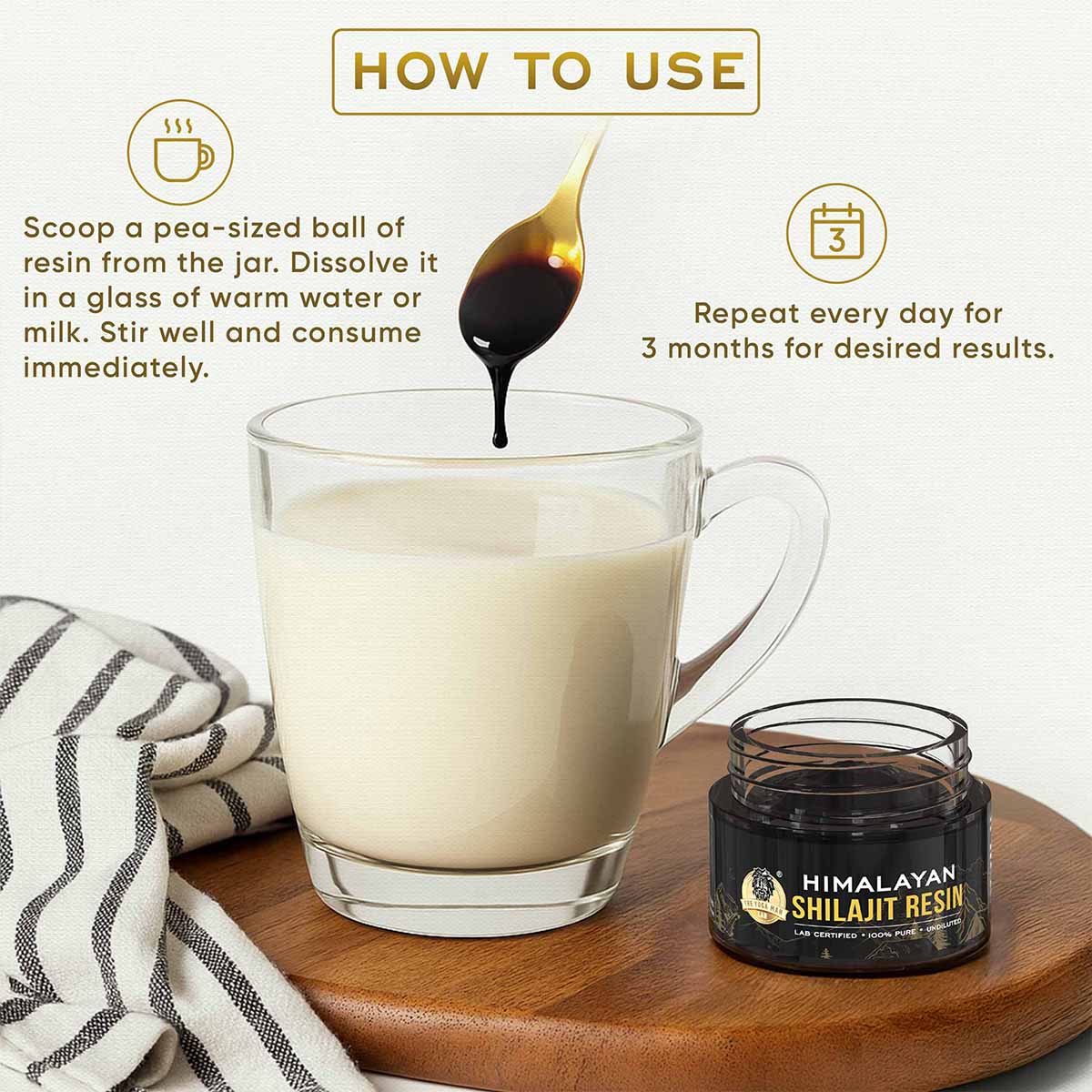 YogaManLab® Himalayan Shilajit Resin Gold | High Fulvic Acid & 87 Trace Minerals | Lab Certified, 100% Natural | 10gm Pack