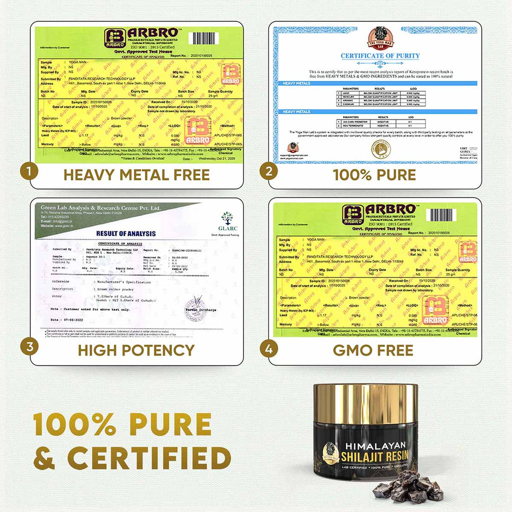YogaManLab® Himalayan Shilajit Resin Gold | High Fulvic Acid & 87 Trace Minerals | Lab Certified, 100% Natural | 10gm Pack