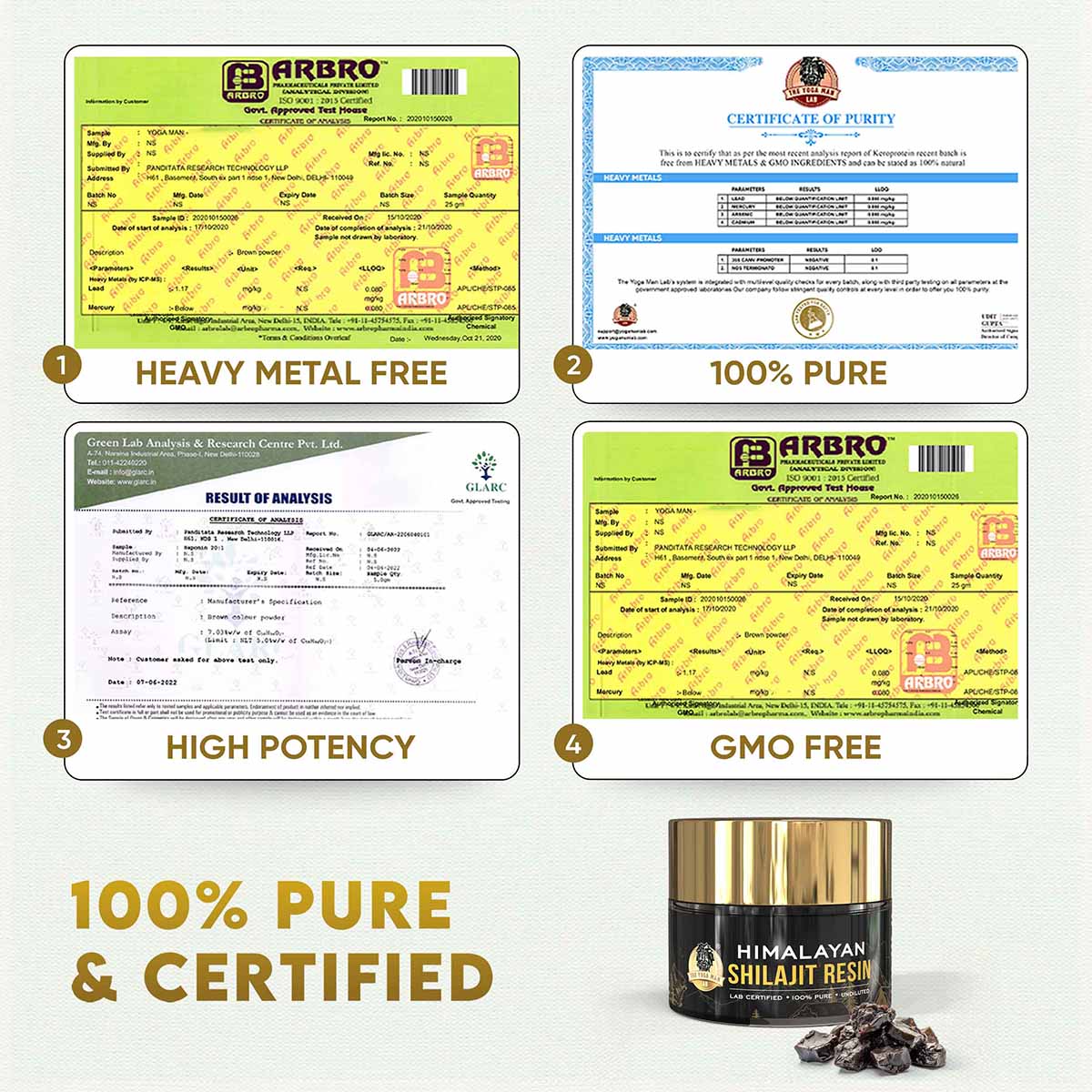 YogaManLab® Himalayan Shilajit Resin Gold | High Fulvic Acid & 87 Trace Minerals | Lab Certified, 100% Natural | 10gm Pack