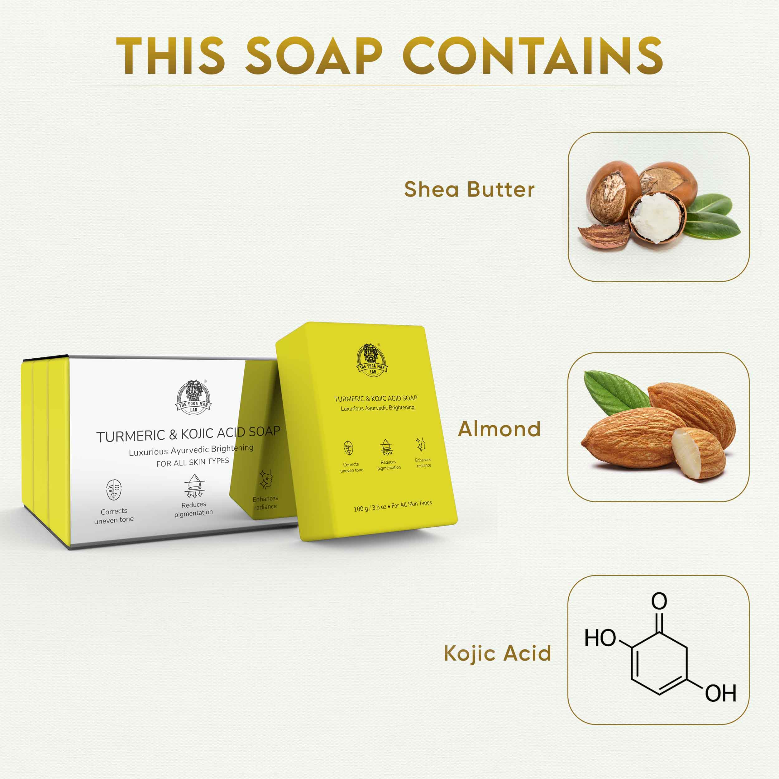 YogaManLab® Turmeric Kojic Herbal Soap – Gentle Skin Cleanser With Ayurvedic Ingredients – Pack of 3 Bars Secondary image