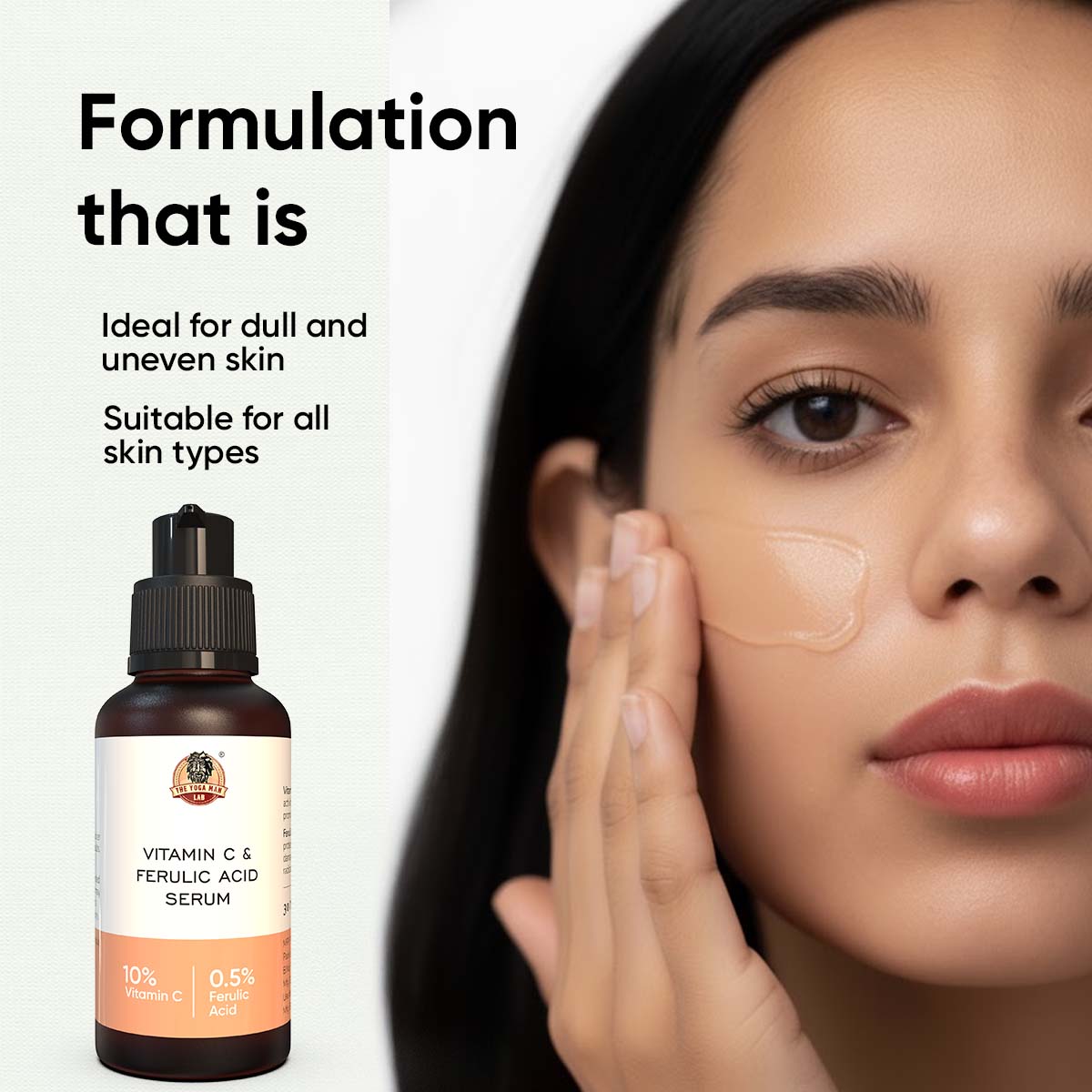 YogaManLab® 10% Pure Vitamin-C & 0.5% Ferulic Acid Face Serum | Brightens Dull Skin, Evens Tone