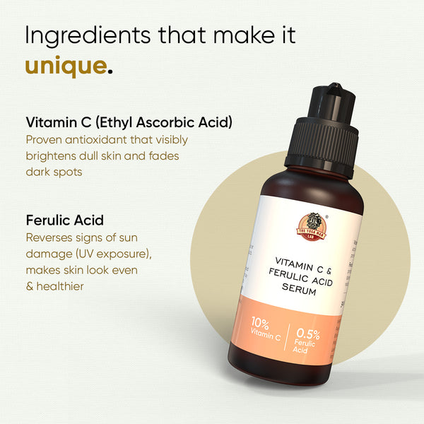 YogaManLab® 10% Pure Vitamin-C & 0.5% Ferulic Acid Face Serum | Brightens Dull Skin, Evens Tone