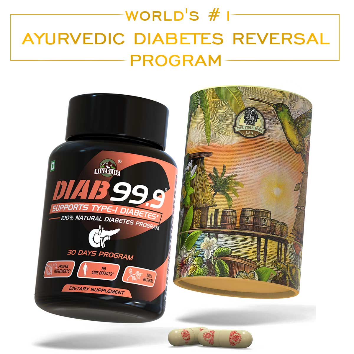 YogaManLab® DIAB 99.9 Type-1 Sugar Ayurvedic Supplement | For Natural Pancreatic Secretion & Side-Effect Prevention | 100% Natural Secondary image
