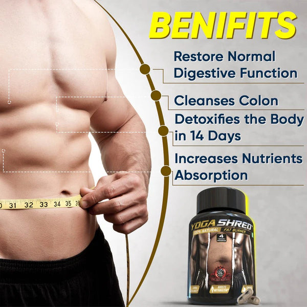 YogaManLab® YOGA SHRED - Burn Fat At-Home Ayurvedic Supplement Capsules (Men) | Helps in Weight Loss & Boosting Energy | Ayurvedic & 100% Natural
