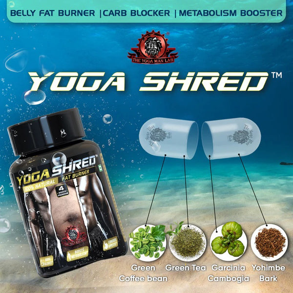 YogaManLab® YOGA SHRED - Burn Fat At-Home Ayurvedic Supplement Capsules (Men) | Helps in Weight Loss & Boosting Energy | Ayurvedic & 100% Natural