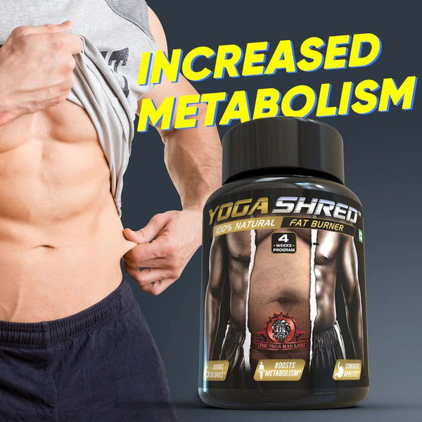 YogaManLab® YOGA SHRED - Burn Fat At-Home Ayurvedic Supplement Capsules (Men) | Helps in Weight Loss & Boosting Energy | Ayurvedic & 100% Natural