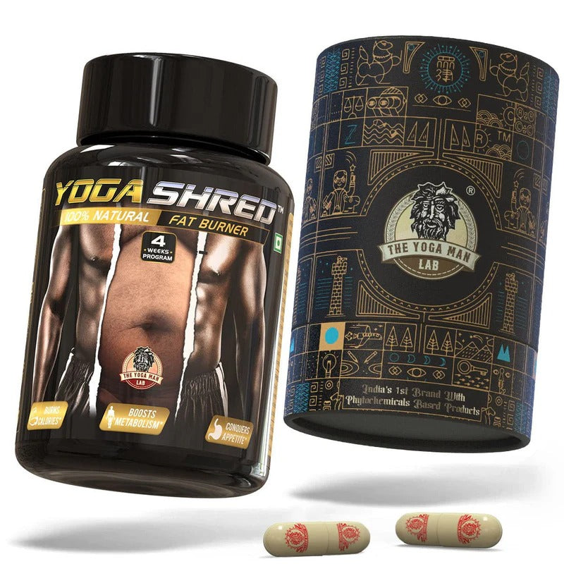 YogaManLab® YOGA SHRED - Burn Fat At-Home Ayurvedic Supplement Capsules (Men) | Helps in Weight Loss & Boosting Energy | Ayurvedic & 100% Natural