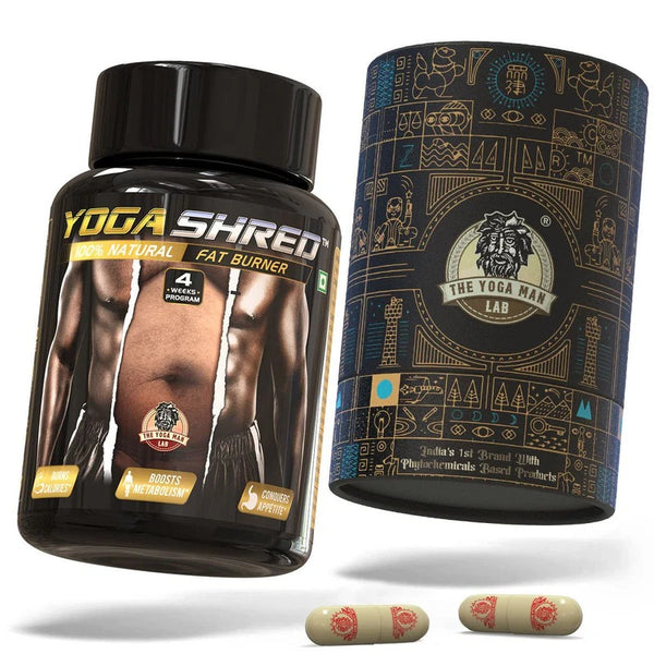 YogaManLab® YOGA SHRED - Burn Fat At-Home Ayurvedic Supplement Capsules (Men) | Helps in Weight Loss & Boosting Energy | Ayurvedic & 100% Natural