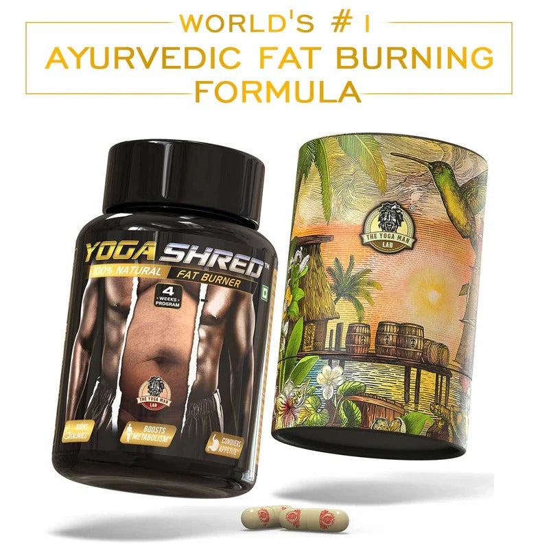 YogaManLab® YOGA SHRED - Burn Fat At-Home Ayurvedic Supplement Capsules (Men) | Helps in Weight Loss & Boosting Energy | Ayurvedic & 100% Natural Main image
