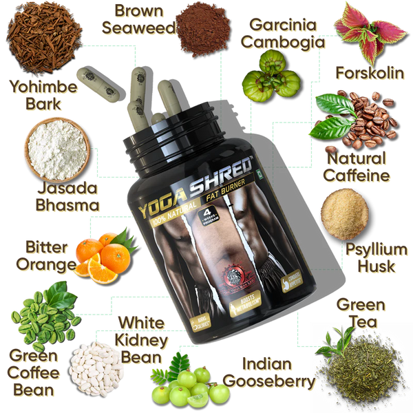 YogaManLab® YOGA SHRED - Burn Fat At-Home Ayurvedic Supplement Capsules (Men) | Helps in Weight Loss & Boosting Energy | Ayurvedic & 100% Natural