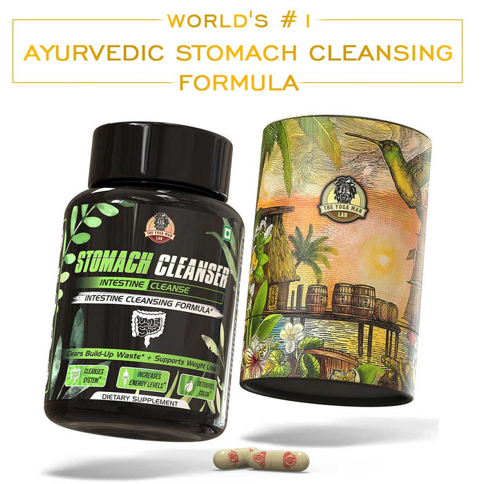 YogaManLab® STOMACH CLEANSER- Intestine Detox Ayurvedic Supplement | 14-Days Detox Program To Remove Constipation & Toxins | 100% Natural with Probiotics