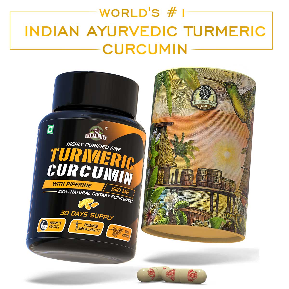 Ayurvedic Turmeric Curcumin With Raw Turmeric, 95% Curcuminoids and Black Pepper | For Joint & Healthy Inflammatory Support | 100% Natural & Indian Health Care > Metabolic Health > Diabetes > Supplement > Ayurvedic Diabetes Reversal The Yoga Man Lab    Main image