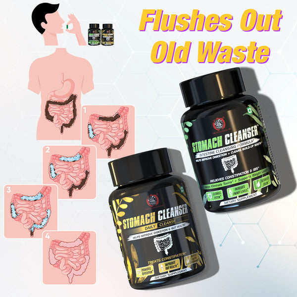 YogaManLab® STOMACH CLEANSER KIT- Intestine Detox + Daily Fiber Cleanse (2 Ayurvedic Supplements) | Probiotic Soluble Fiber Formula For Smooth Bowel Movement | 100% Natural