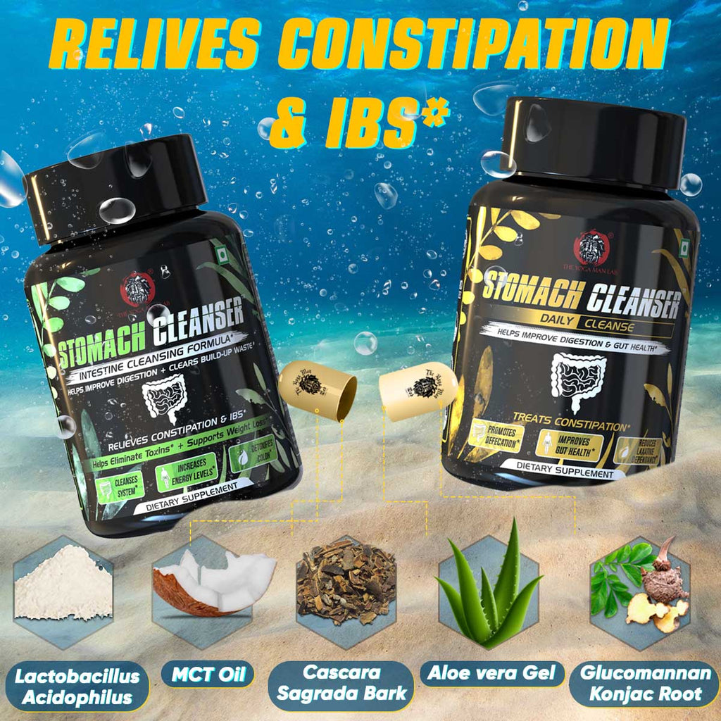 STOMACH CLEANSER KIT- Intestine Detox + Daily Fiber Cleanse (2 Ayurvedic Supplements) | Probiotic Soluble Fiber Combo For Instant Colon Detox & Daily Bowel Movement | 100% Natural Health Care > Gut Health > Colon Detox > Supplement > Ayurvedic Constipation, IBS & Bowel Treatment The Yoga Man Lab   
