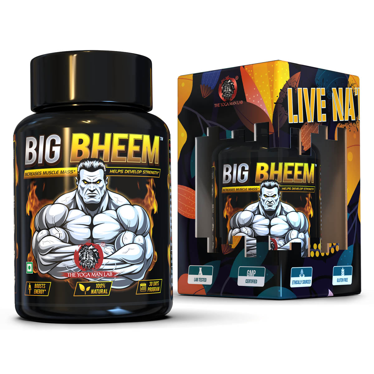 BIG BHEEM - Muscle & Weight Gain Supplement | 100% Natural Ayurvedic Testo Booster For Increased Bedroom Performance Health Care > Muscle Building > Muscle Growth > Supplement > Ayurvedic Weight Gain The Yoga Man Lab 30 Days Pack: ₹1999/- (33% Off)   Main image