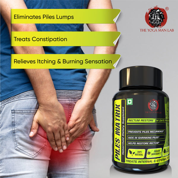 YogaManLab® PILES MATRIX - RECTUM RESTORE Ayurvedic Supplement | Shrink Piles Lumps & Mass and Treats Constipation | 100% Natural