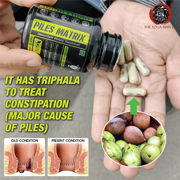 YogaManLab® PILES MATRIX - Vein Restore + Rectum Restore Ayurvedic Supplements + Herbal Remedies Diet Booklet | Relives Pain & Shrinks Mass | 100% Natural