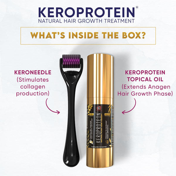 KEROPROTEIN प्लांट हेयर ग्रोथ थेरेपी किट (महिला) | टॉपिकल हेयर ग्रोथ ऑयल (30ml) + केरोनीडल (0.5mm) शामिल है