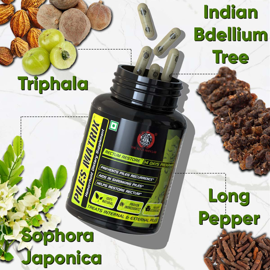 YogaManLab® PILES MATRIX - RECTUM RESTORE Ayurvedic Supplement | Shrink Piles Lumps & Mass and Treats Constipation | 100% Natural