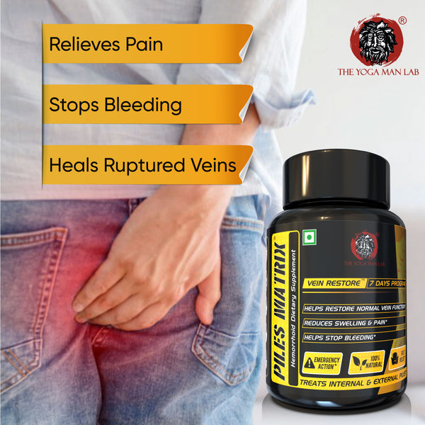 YogaManLab® PILES MATRIX - Vein Restore + Rectum Restore Ayurvedic Supplements + Herbal Remedies Diet Booklet | Relives Pain & Shrinks Mass | 100% Natural