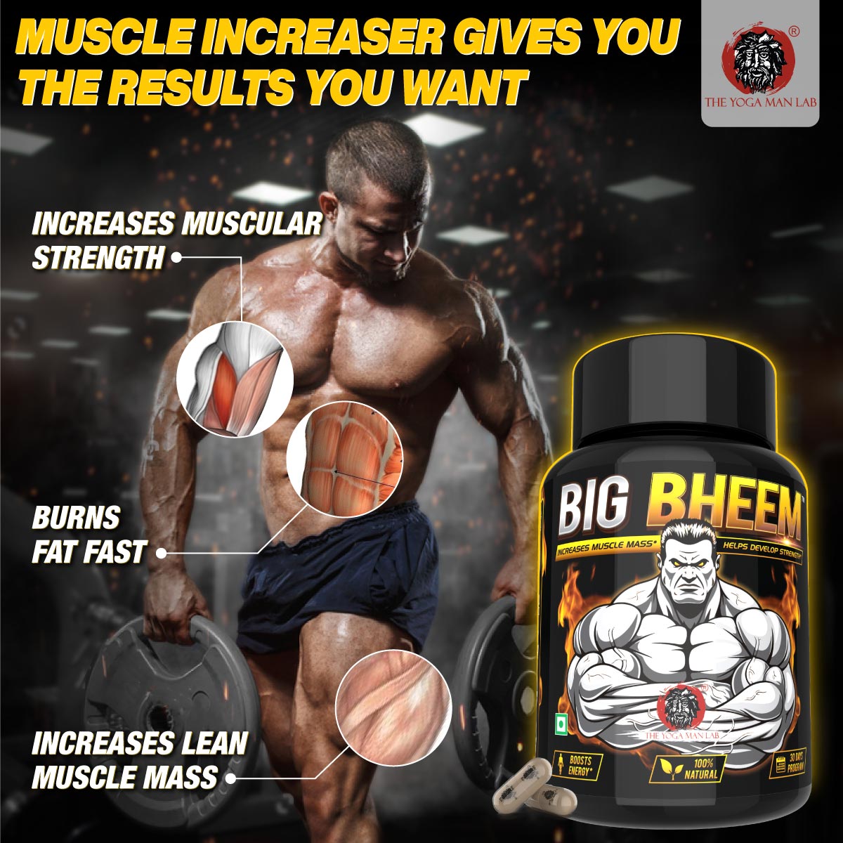 BIG BHEEM - Muscle & Weight Gain Supplement | 100% Natural Ayurvedic Testo Booster For Increased Bedroom Performance Health Care > Muscle Building > Muscle Growth > Supplement > Ayurvedic Weight Gain The Yoga Man Lab   