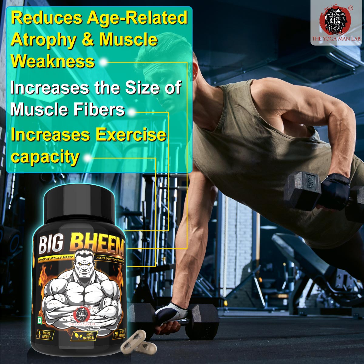 BIG BHEEM - Muscle & Weight Gain Supplement | 100% Natural Ayurvedic Testo Booster For Increased Bedroom Performance Health Care > Muscle Building > Muscle Growth > Supplement > Ayurvedic Weight Gain The Yoga Man Lab   