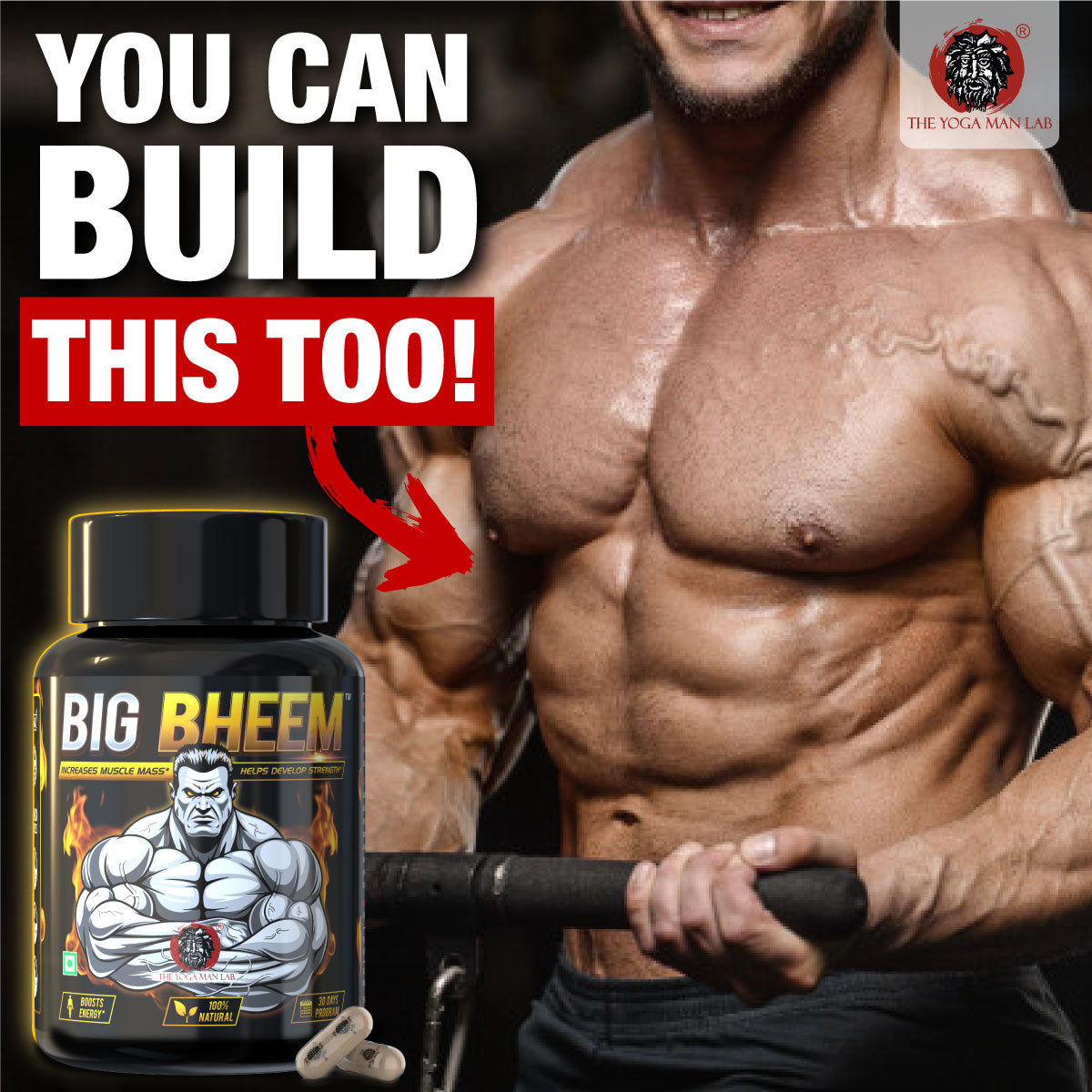 BIG BHEEM - Muscle & Weight Gain Supplement | 100% Natural Ayurvedic Testo Booster For Increased Bedroom Performance Health Care > Muscle Building > Muscle Growth > Supplement > Ayurvedic Weight Gain The Yoga Man Lab   