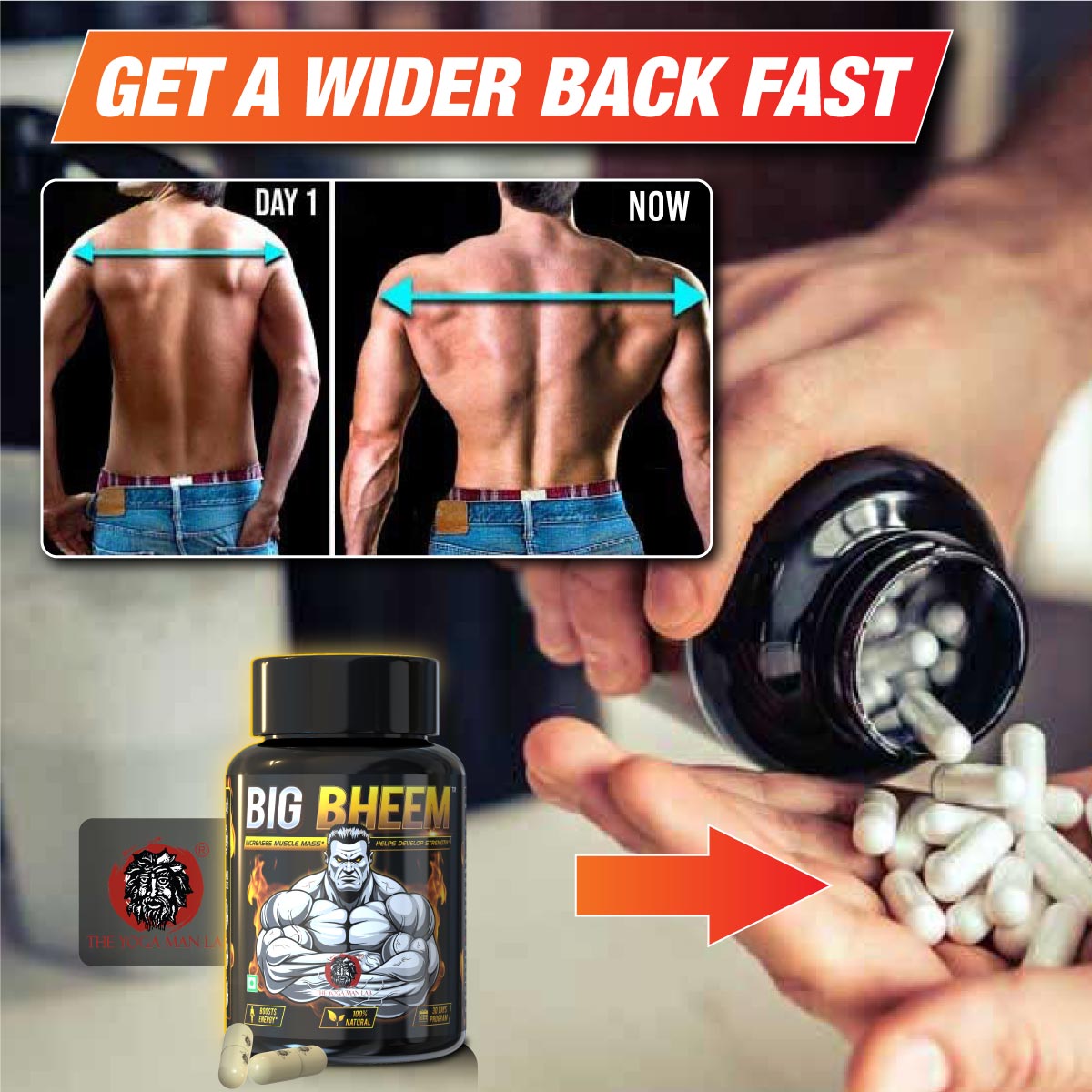 BIG BHEEM - Muscle & Weight Gain Supplement | 100% Natural Ayurvedic Testo Booster For Increased Bedroom Performance Health Care > Muscle Building > Muscle Growth > Supplement > Ayurvedic Weight Gain The Yoga Man Lab   