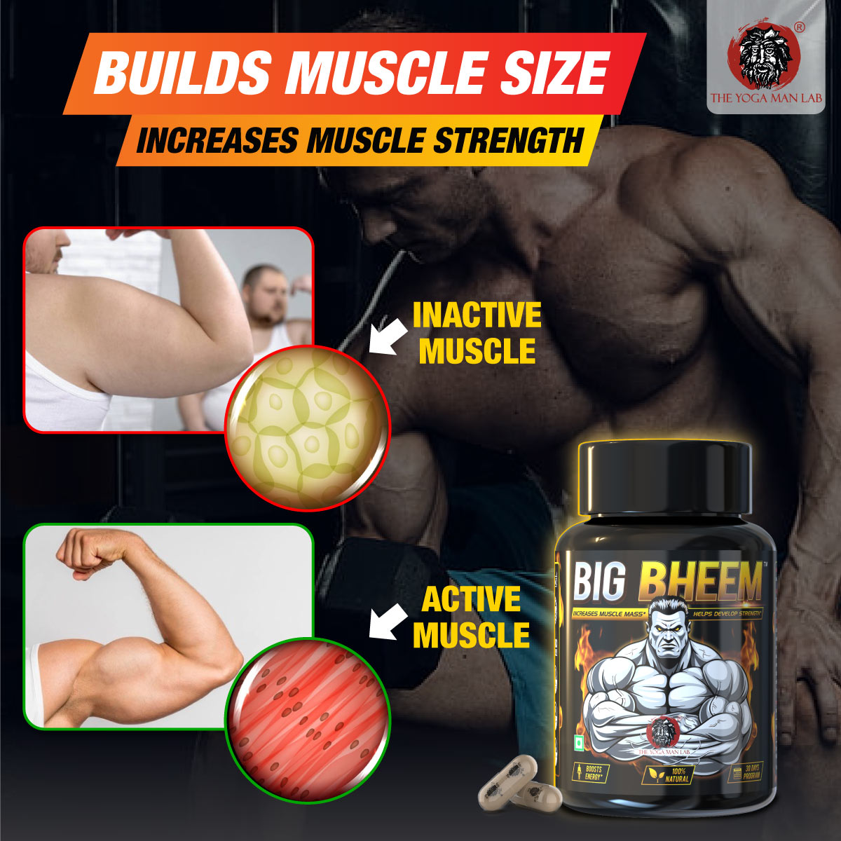 BIG BHEEM - Muscle & Weight Gain Supplement | 100% Natural Ayurvedic Testo Booster For Increased Bedroom Performance Health Care > Muscle Building > Muscle Growth > Supplement > Ayurvedic Weight Gain The Yoga Man Lab   