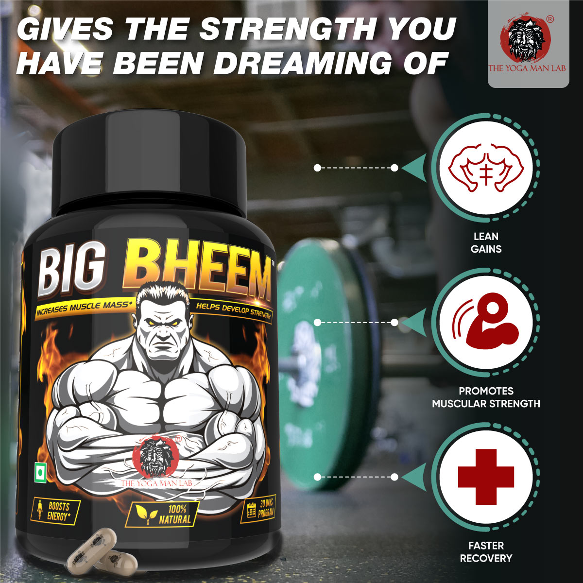 BIG BHEEM - Muscle & Weight Gain Supplement | 100% Natural Ayurvedic Testo Booster For Increased Bedroom Performance Health Care > Muscle Building > Muscle Growth > Supplement > Ayurvedic Weight Gain The Yoga Man Lab   