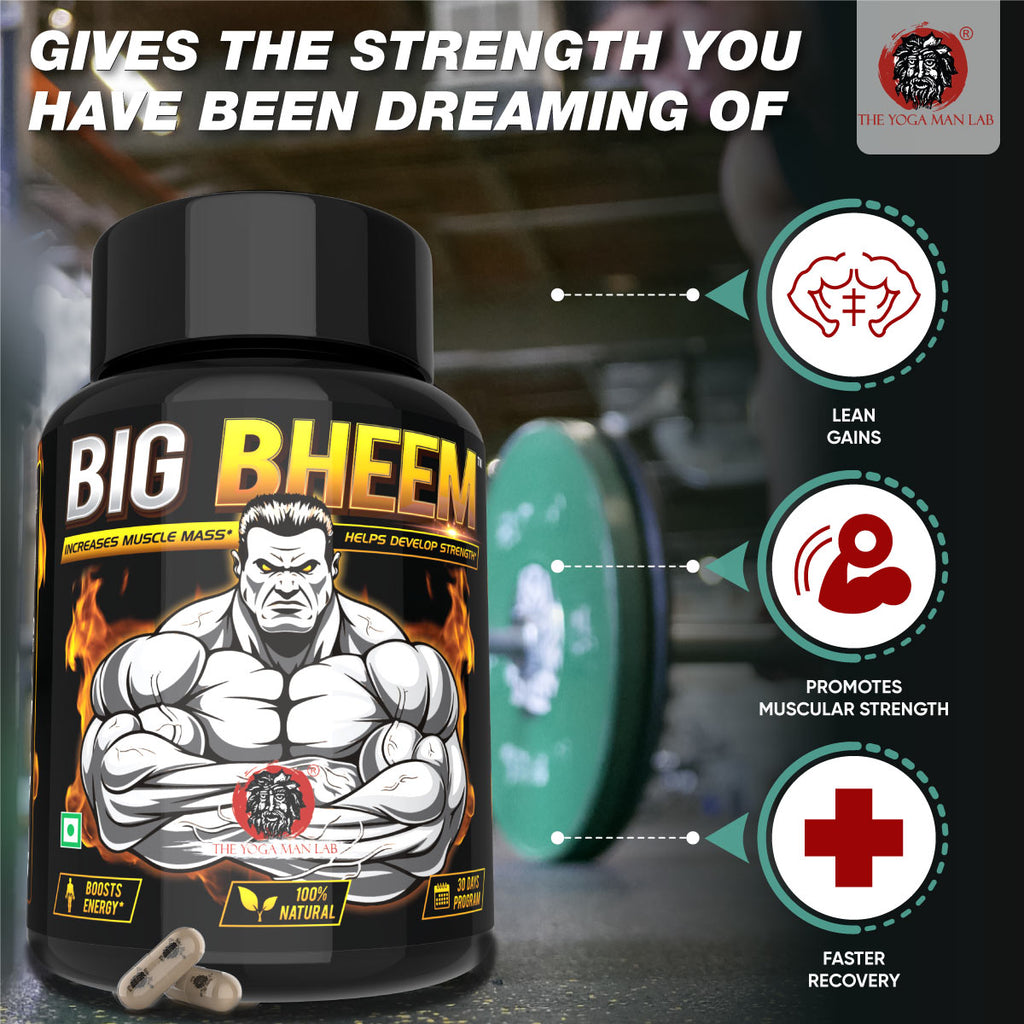 BIG BHEEM - Muscle & Weight Gain Supplement | 100% Natural Ayurvedic Testo Booster For Increased Bedroom Performance Health Care > Muscle Building > Muscle Growth > Supplement > Ayurvedic Weight Gain The Yoga Man Lab   