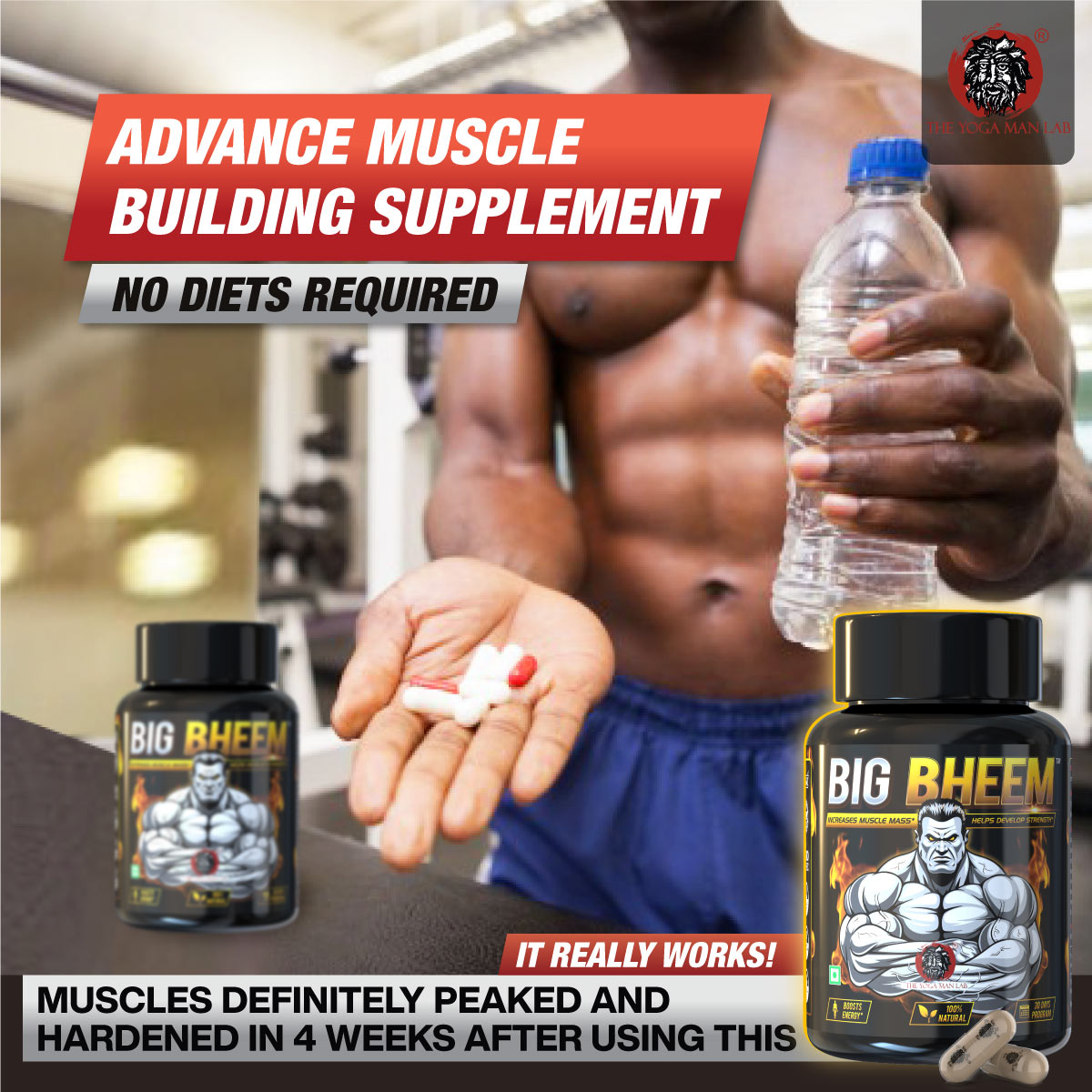 BIG BHEEM - Muscle & Weight Gain Supplement | 100% Natural Ayurvedic Testo Booster For Increased Bedroom Performance Health Care > Muscle Building > Muscle Growth > Supplement > Ayurvedic Weight Gain The Yoga Man Lab   