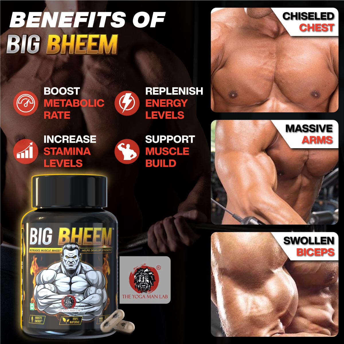 BIG BHEEM - Muscle & Weight Gain Supplement | 100% Natural Ayurvedic Testo Booster For Increased Bedroom Performance Health Care > Muscle Building > Muscle Growth > Supplement > Ayurvedic Weight Gain The Yoga Man Lab   