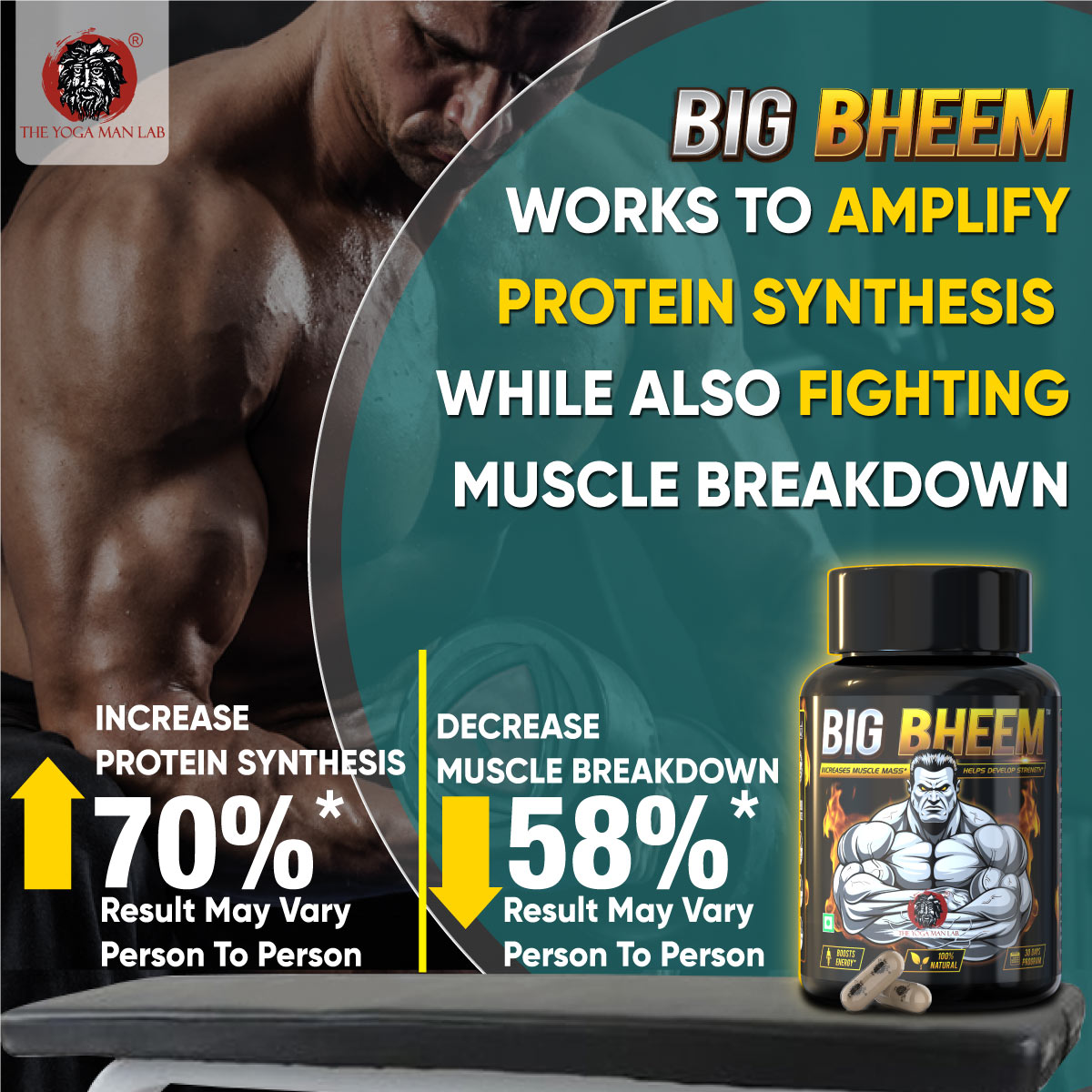 BIG BHEEM - Muscle & Weight Gain Supplement | 100% Natural Ayurvedic Testo Booster For Increased Bedroom Performance Health Care > Muscle Building > Muscle Growth > Supplement > Ayurvedic Weight Gain The Yoga Man Lab   