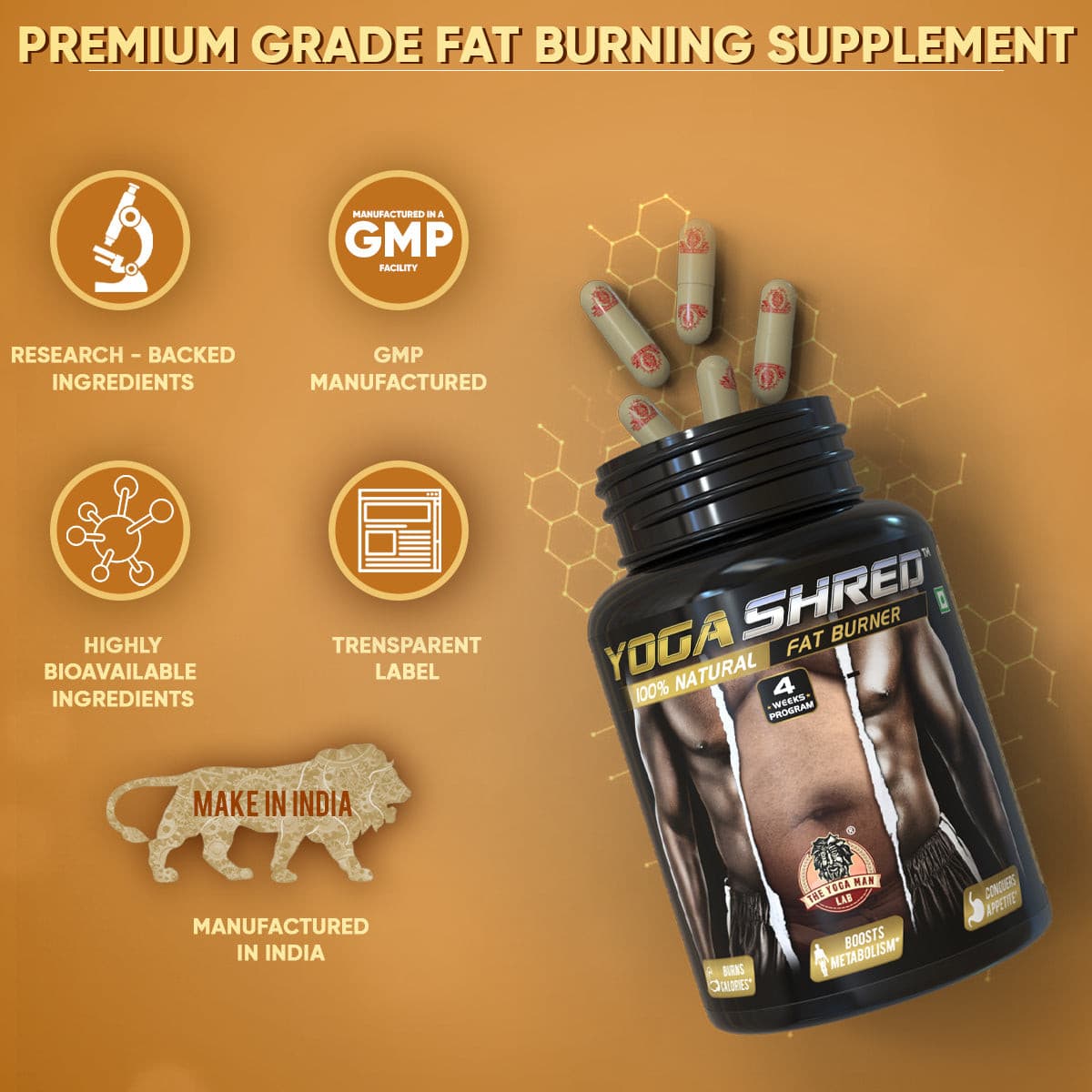 YogaManLab® YOGA SHRED - Home Fat Burner (Women) Ayurvedic Supplement | Thermogenic Weight Burner, Appetite Suppressant & Energy Booster | 100% Natural Secondary image